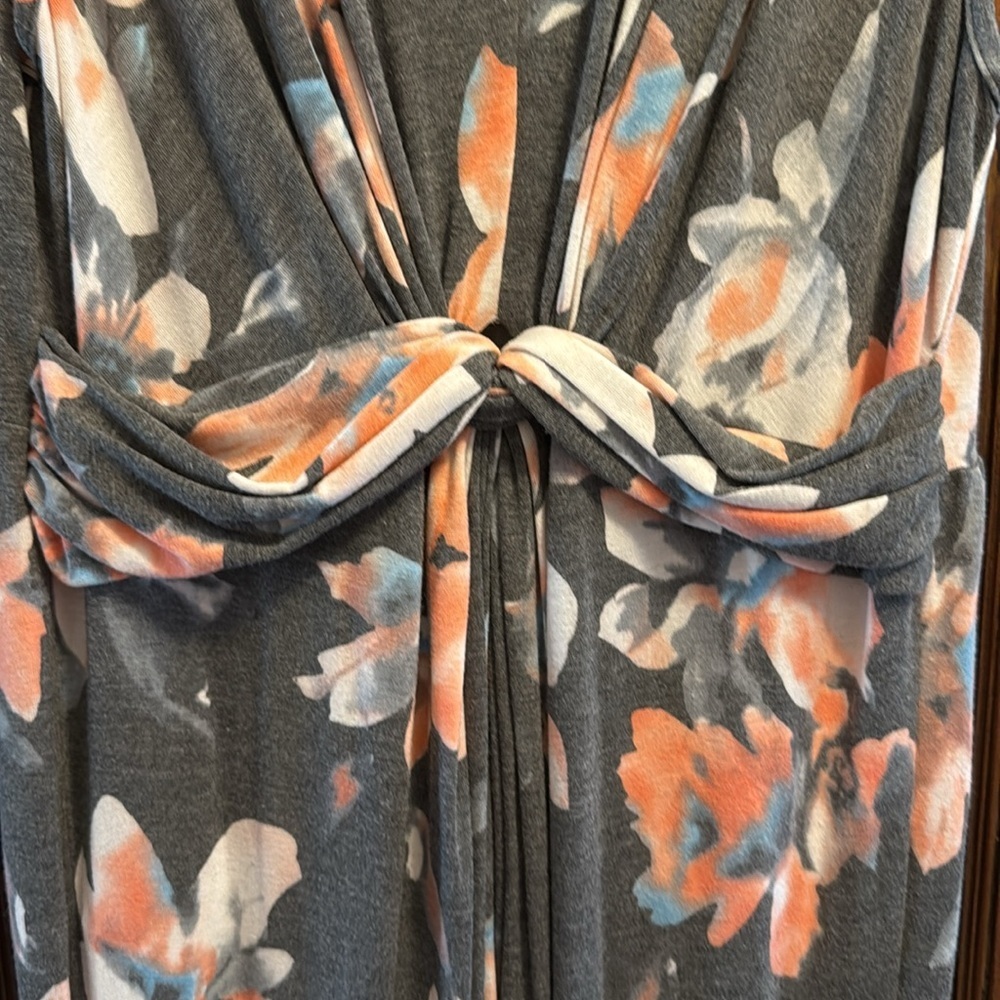 Sweet Lovely by Jen Charcoal Grey Floral Sleeveless Knot Front Maxi Dress - Picture 6 of 11